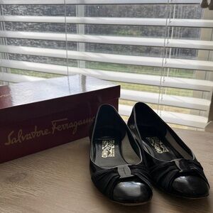 Salvatore Ferragamo Black Flats with Bow Detail